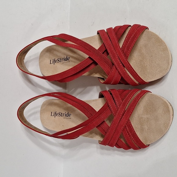 Life Stride (NEW) Red Mallory Stretch Strappy Wedge Comfort Sandals Size 9.5 - Picture 2 of 11